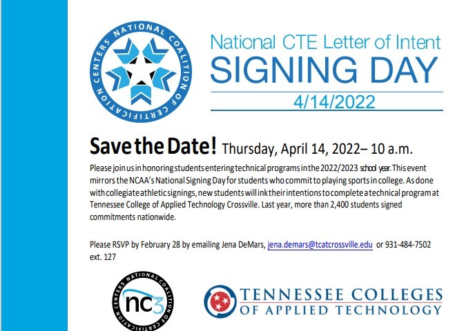 Signing Day April 14 2022 - National CTE Letter of Intent